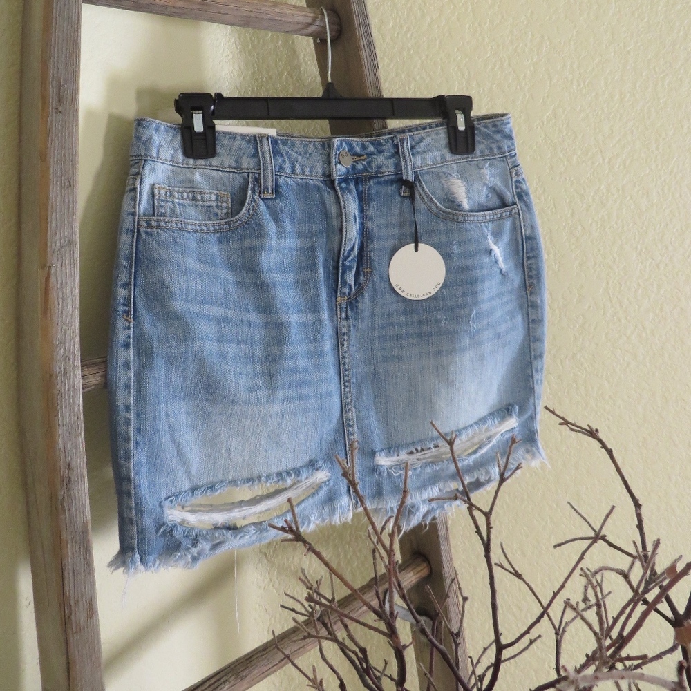Distressed Denim Skirt